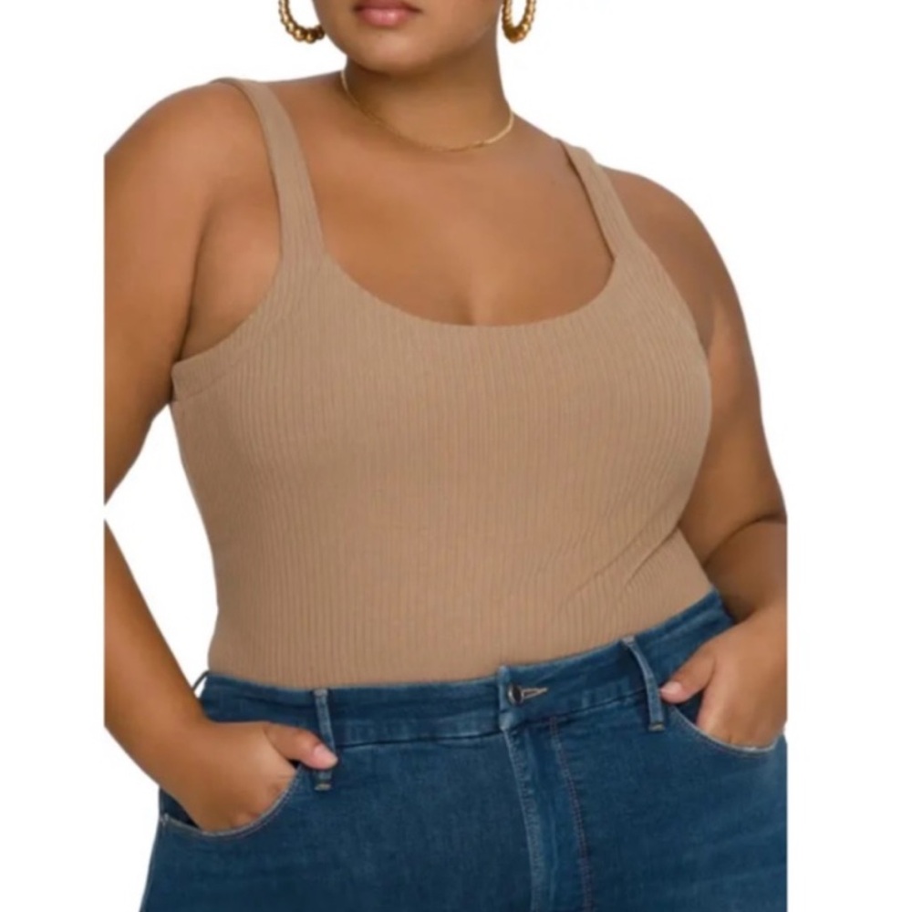 Good American | Ribbed Knit Scoop Back Bodysuit Sleeveless Taupe Tan 5XL NWT